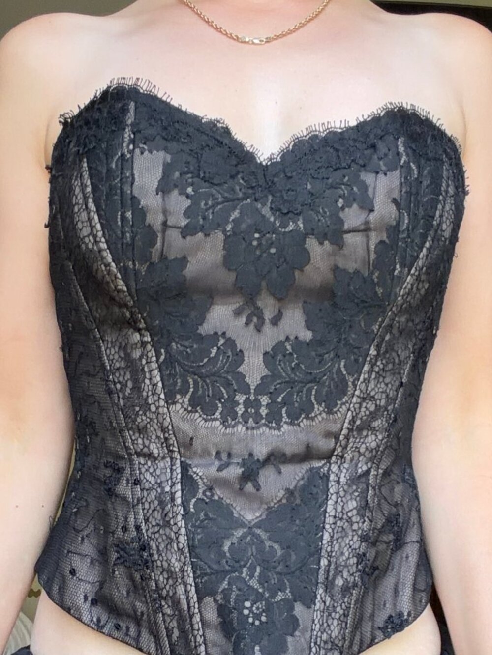 Vintage Rene Ruiz Miami Nude & Black Lace Corset- Size 8